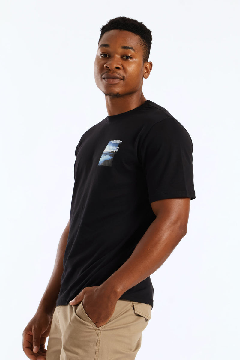 Sundown Malibu Beach Photo Front & Back Tee - Black