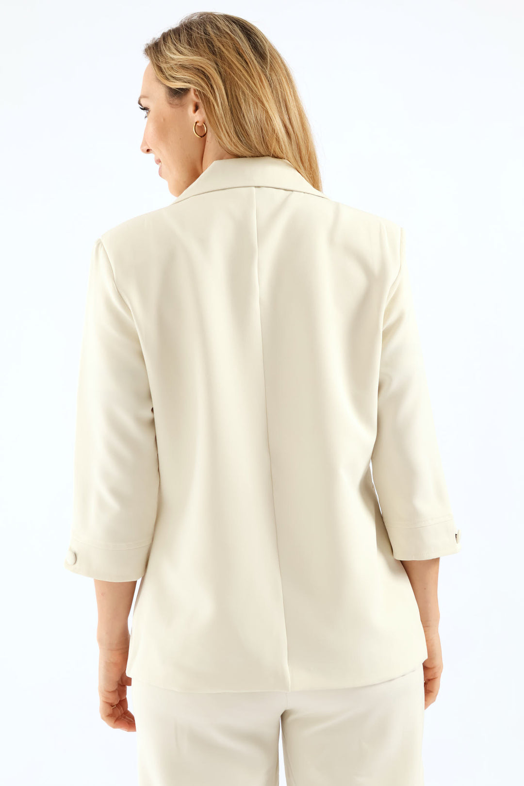 Pleat Button 3/4 Sleeve Blazer - Cream