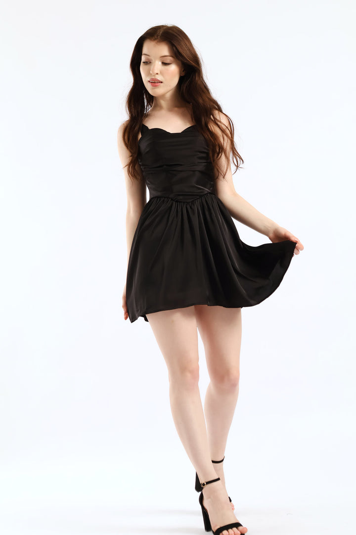 Sleeveless Fit & Flare Mini Dress - Black