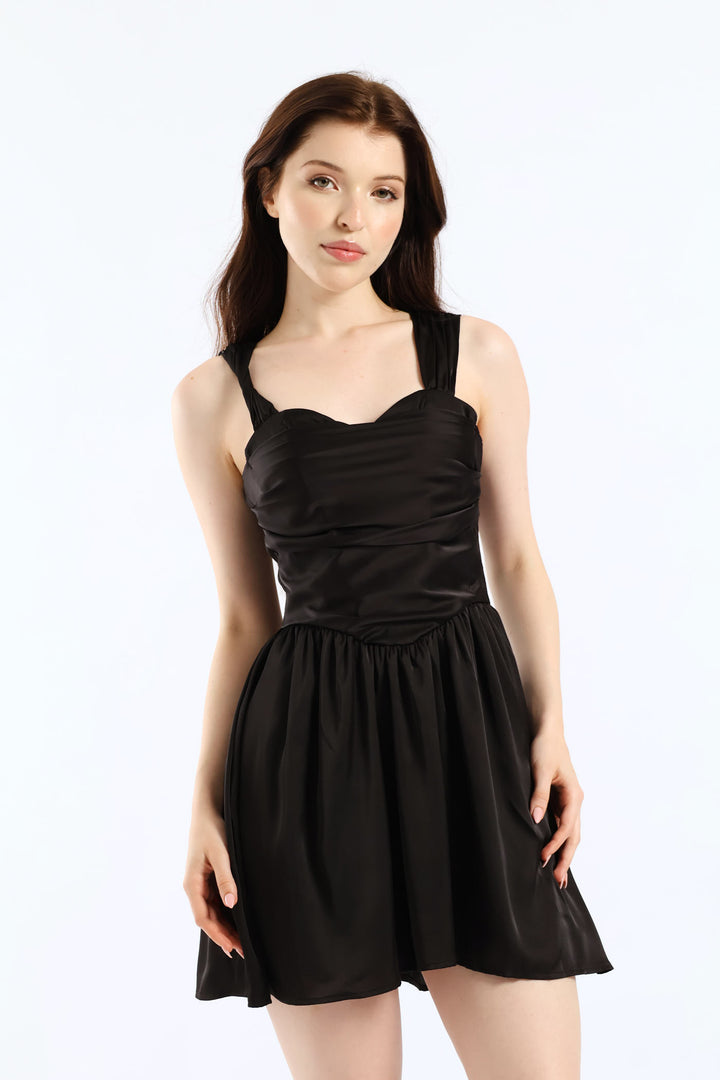 Sleeveless Fit & Flare Mini Dress - Black