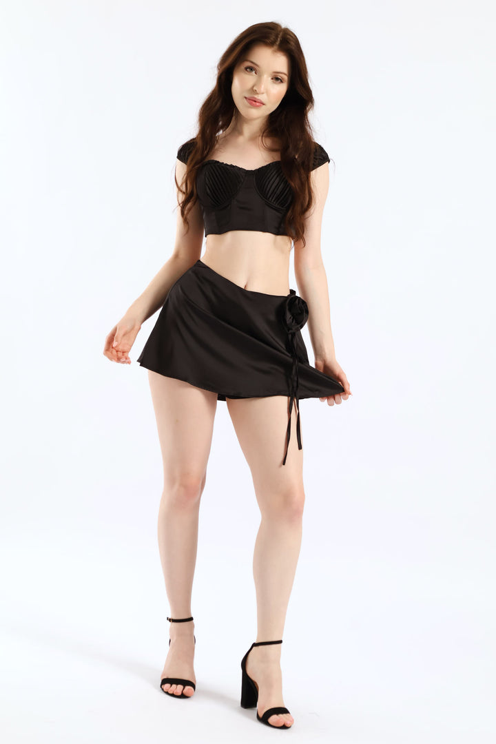 Cap Sleeve Top & Skirt Set - Black