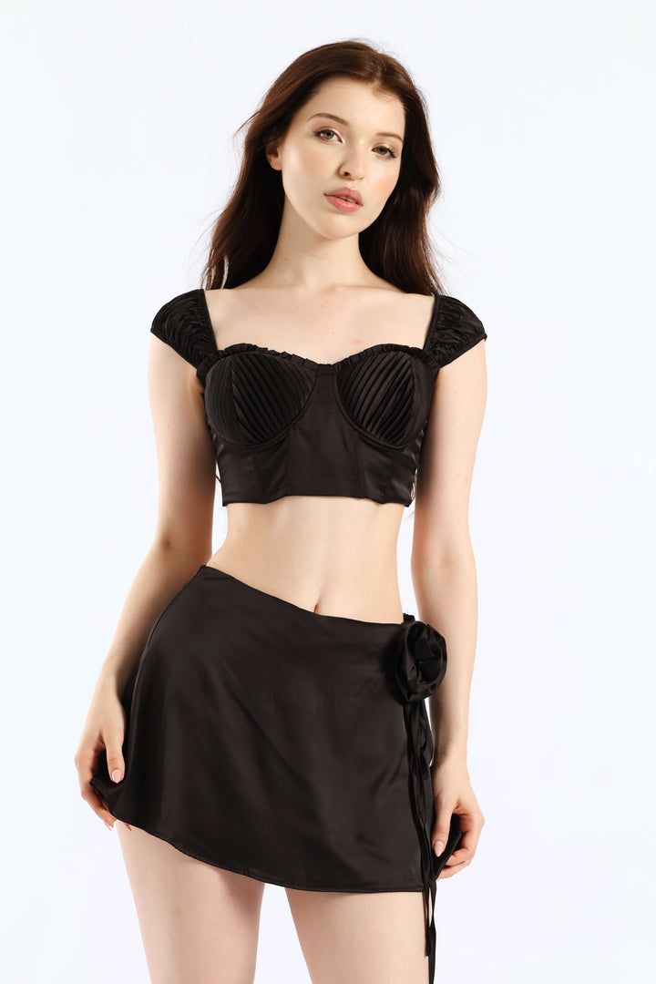 Cap Sleeve Top & Skirt Set - Black