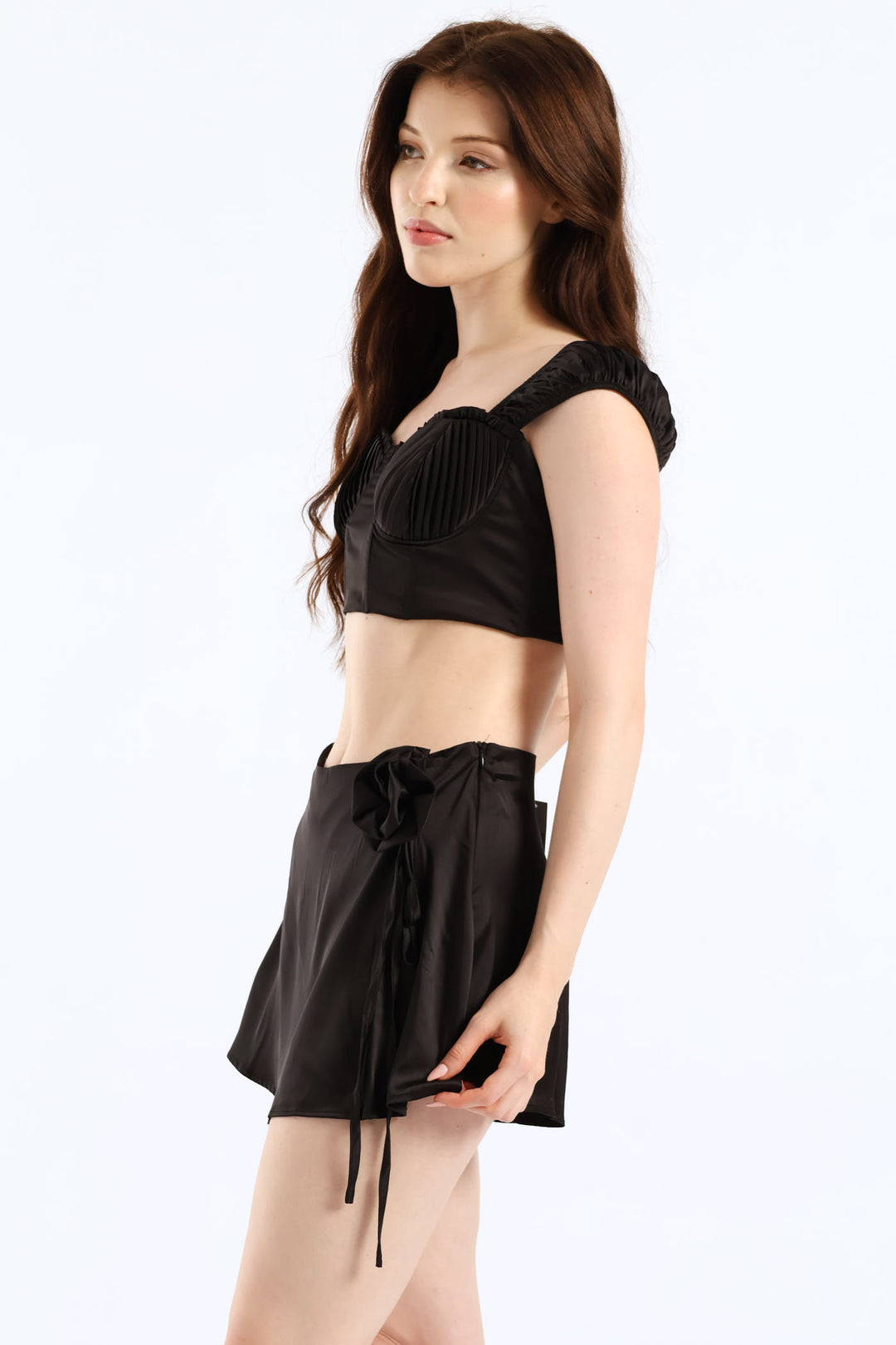 Cap Sleeve Top & Skirt Set - Black