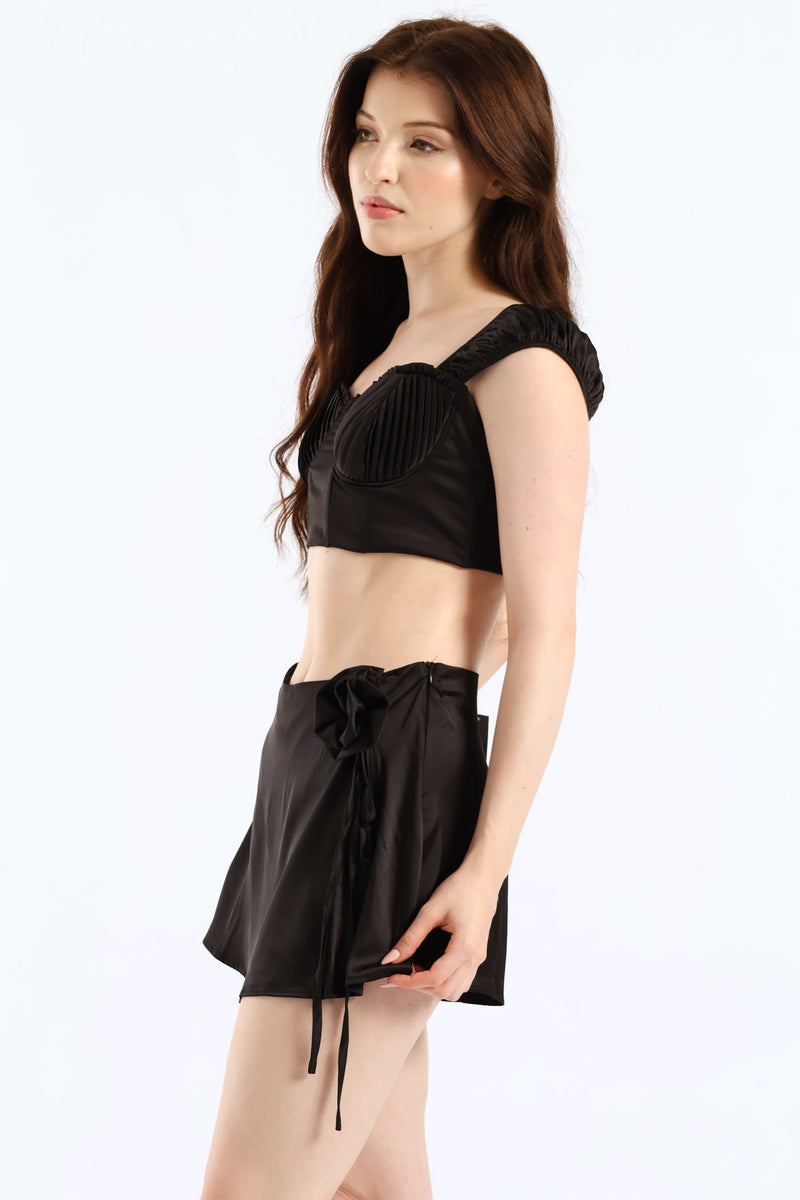 Cap Sleeve Top & Skirt Set - Black