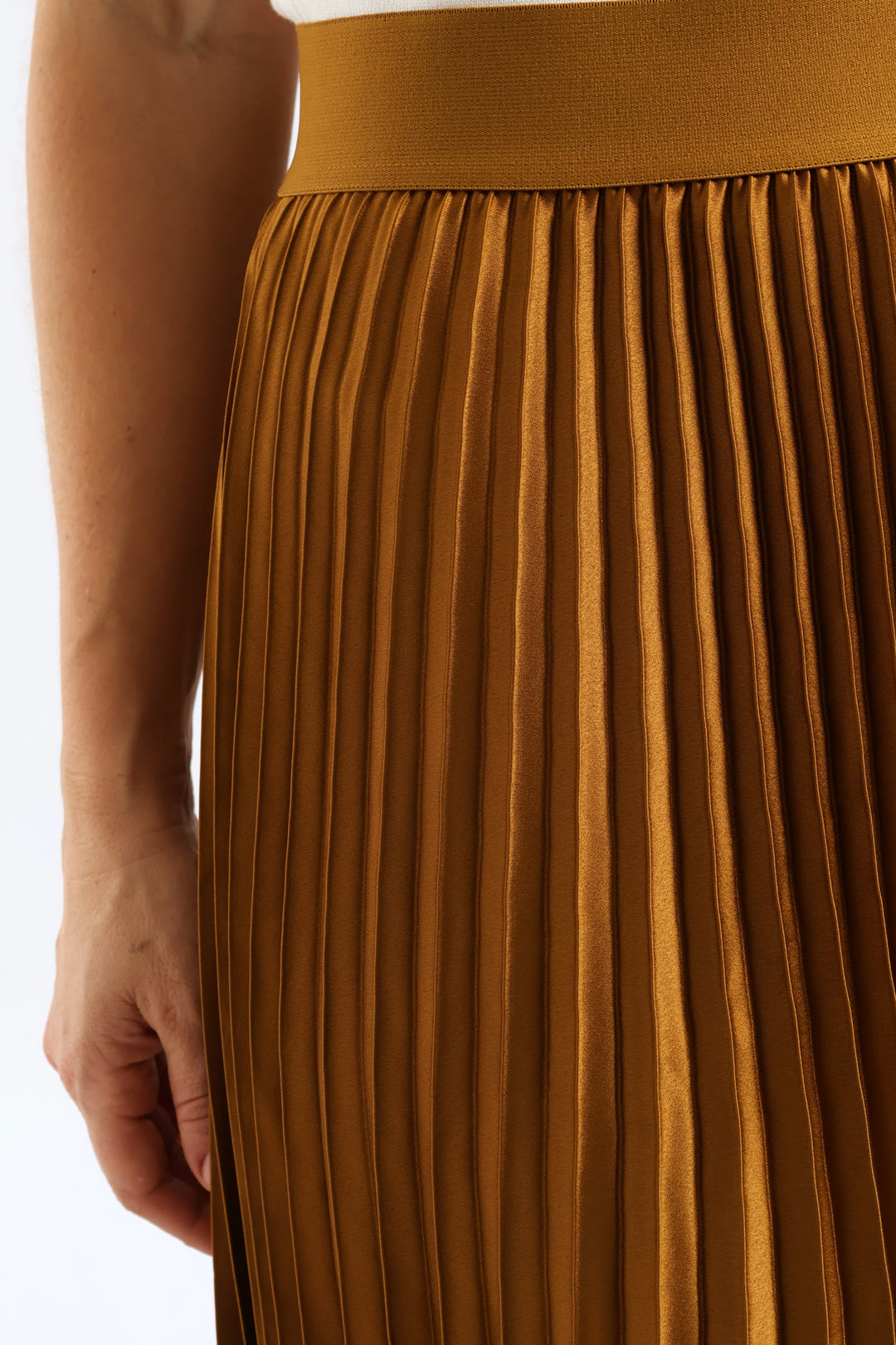 Pleated Satin Maxi Skirt - Burnt Olive