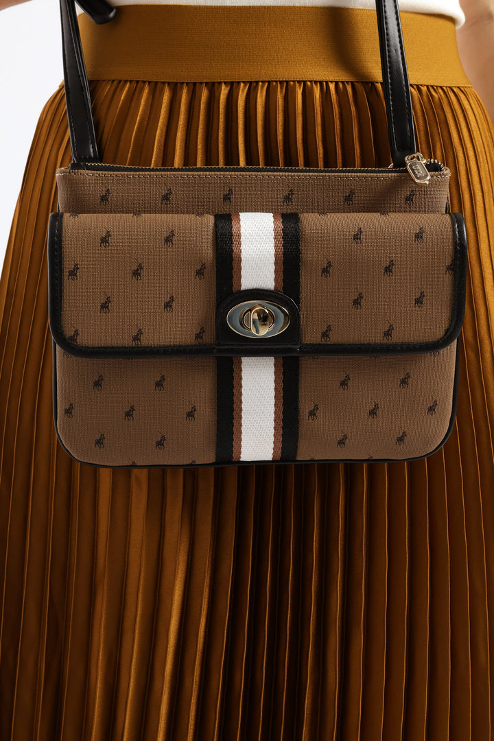 Oxford Double Pocket Sling Bag - Camel