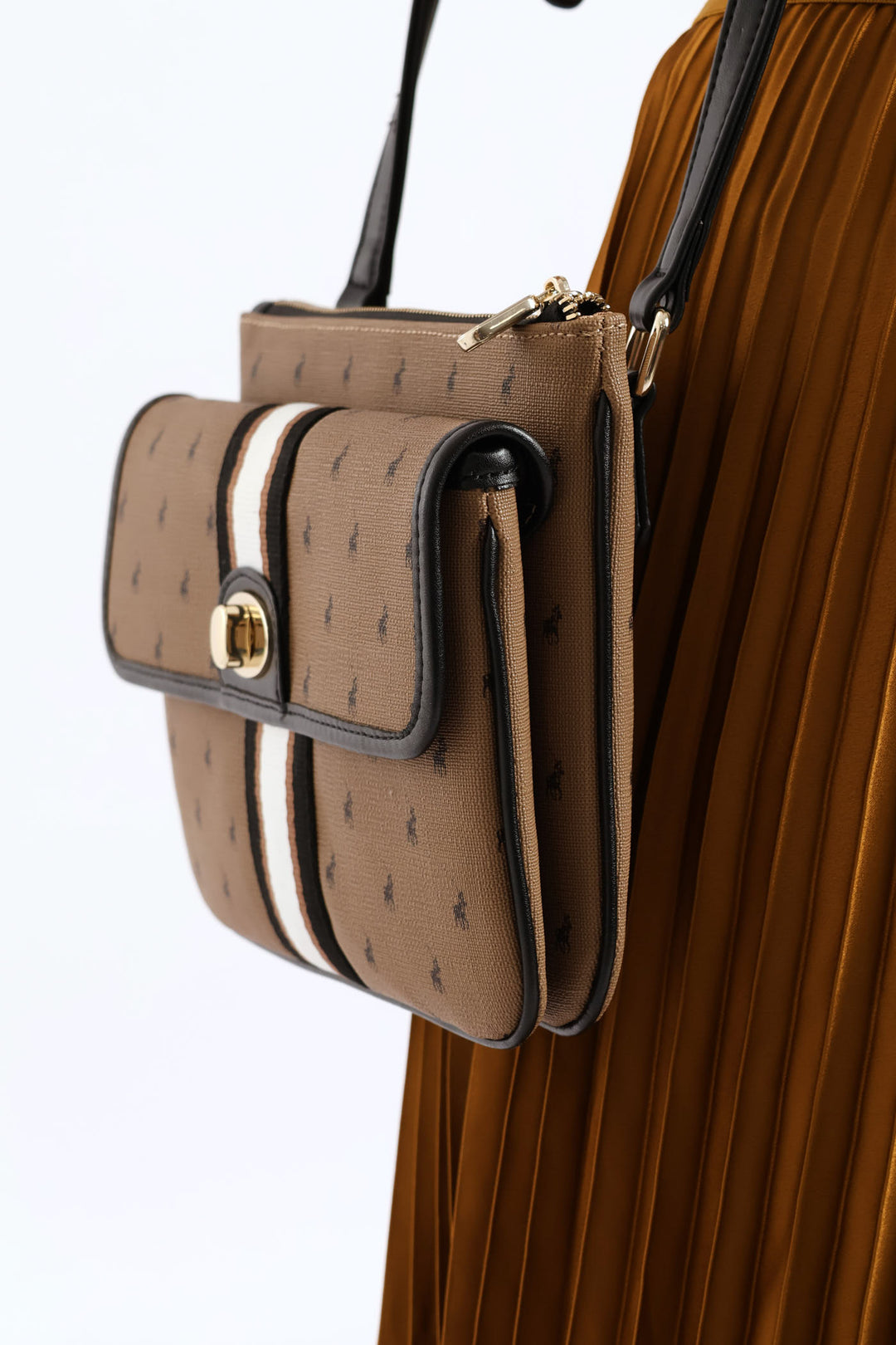 Oxford Double Pocket Sling Bag - Camel