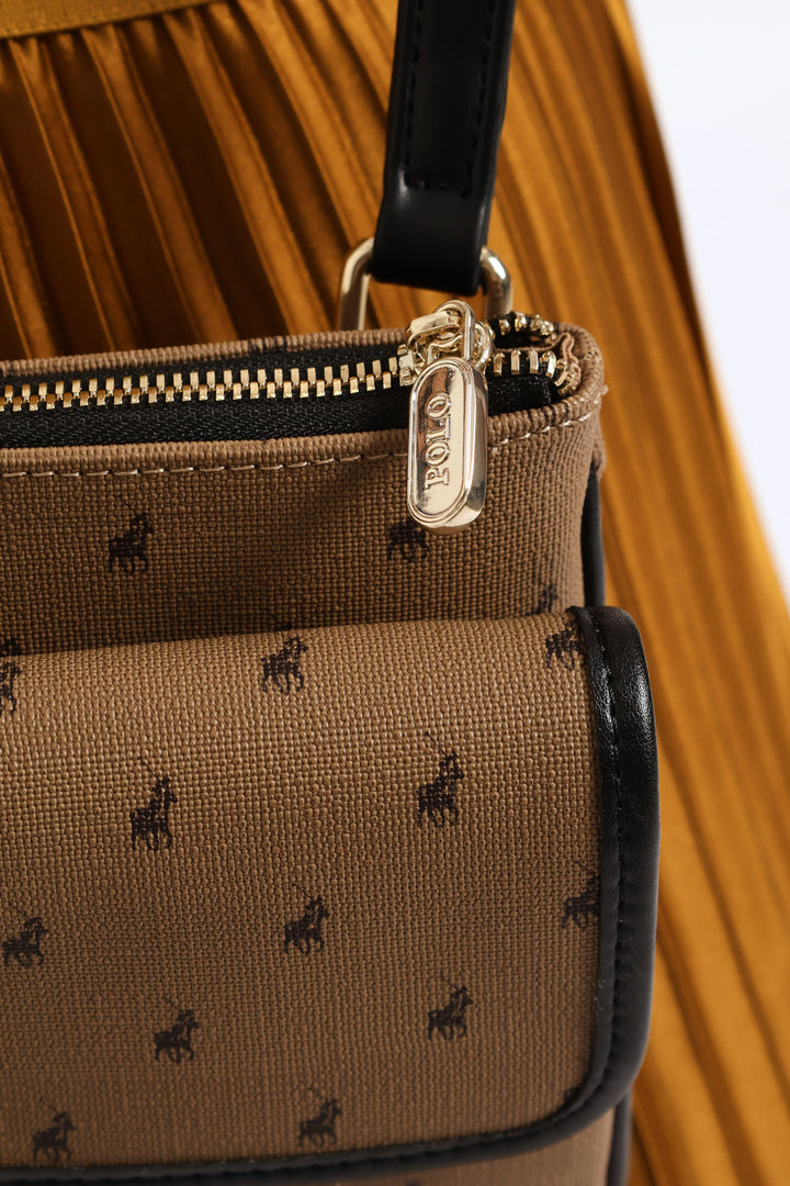 Oxford Double Pocket Sling Bag - Camel