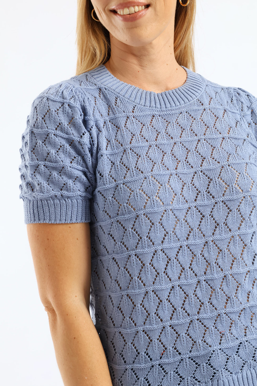 Pointelle Knitwear Top - Dusty Blue