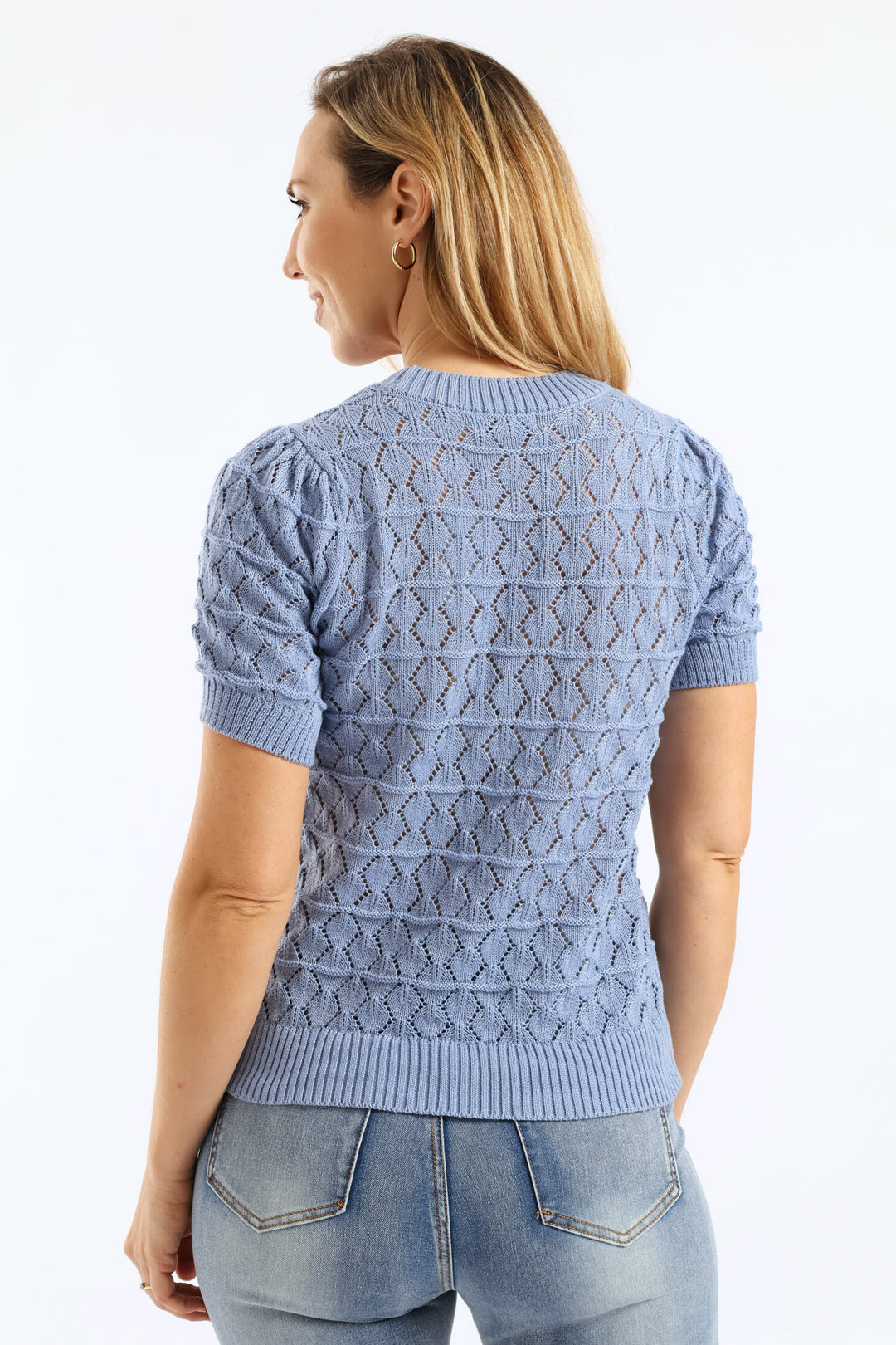 Pointelle Knitwear Top - Dusty Blue