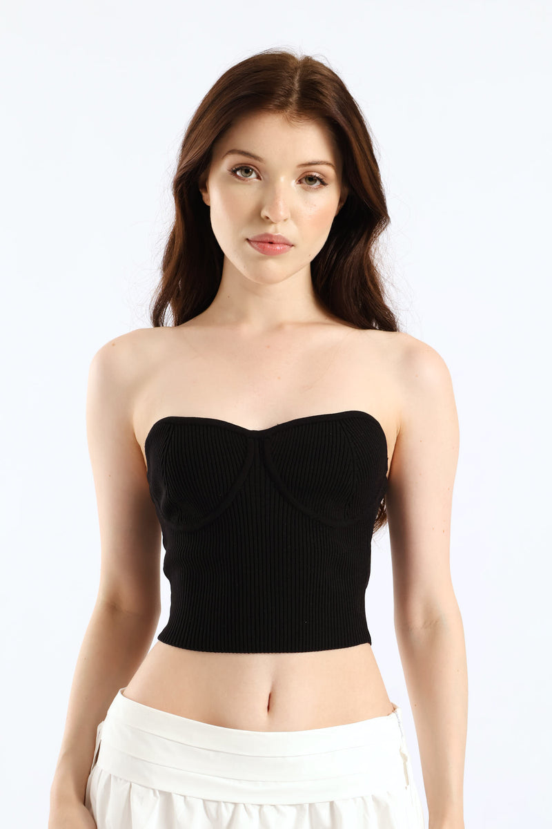 Sleeveless Cropped Tube Sweater - Black