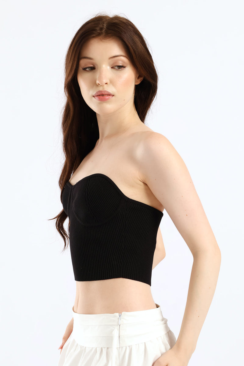 Sleeveless Cropped Tube Sweater - Black