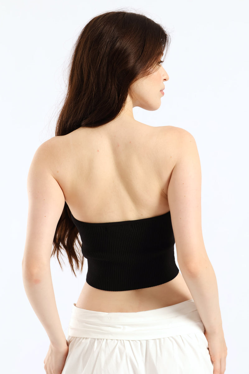 Sleeveless Cropped Tube Sweater - Black