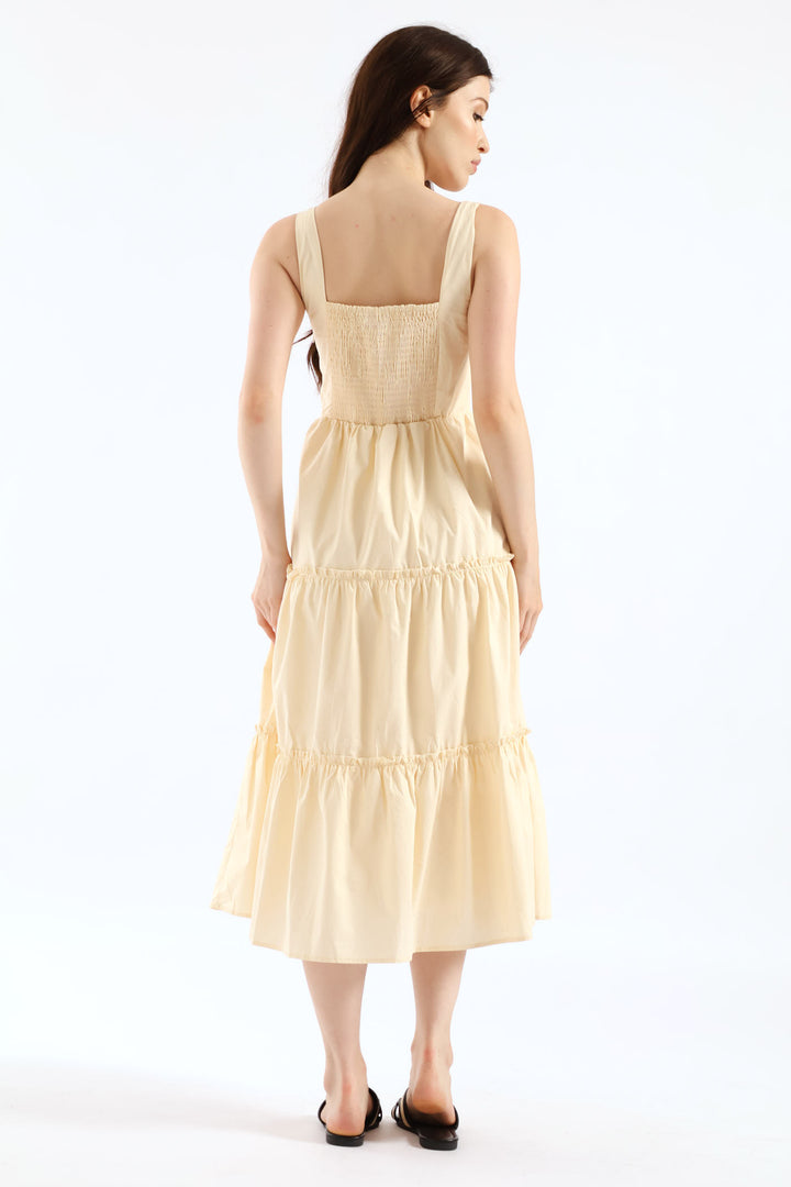 Sleeveless Fit & Flare Midi Dress - Sand