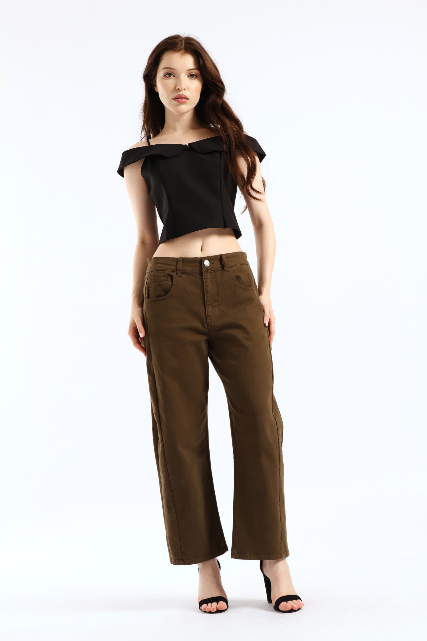 Ladies Cropped Off The Shoulder Woven Top - Black – Edgars
