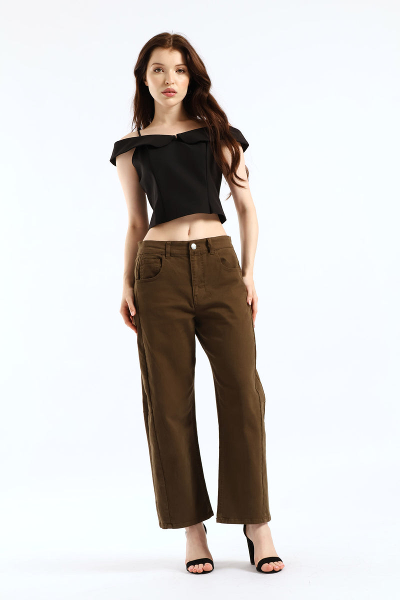 Cropped Off The Shoulder Woven Top - Black