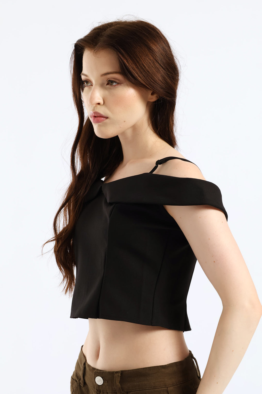 Cropped Off The Shoulder Woven Top - Black