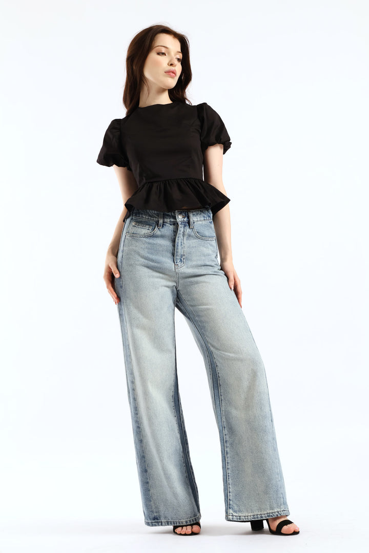 High Waist Wide Leg Denim - Light Blue