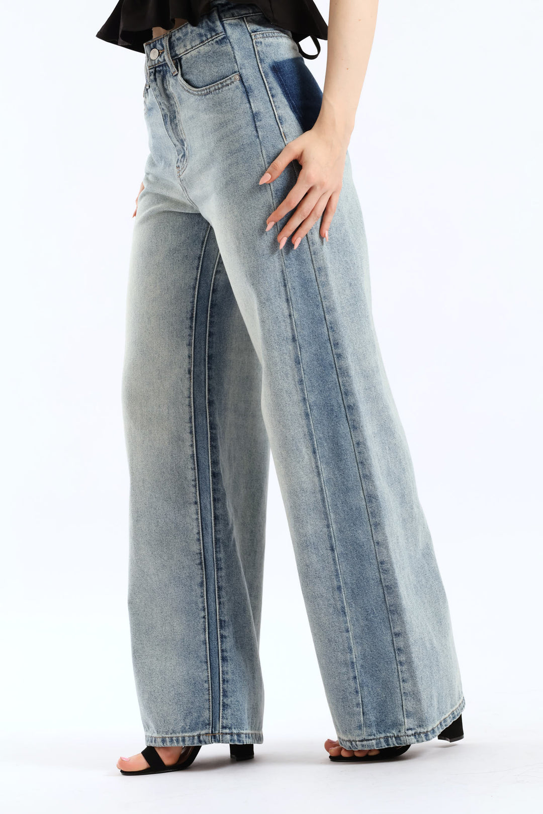 High Waist Wide Leg Denim - Light Blue