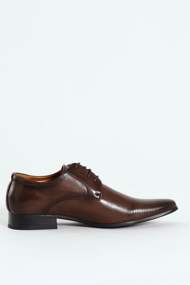 Laser Toecap Lace Up Derby Shoe - Brown
