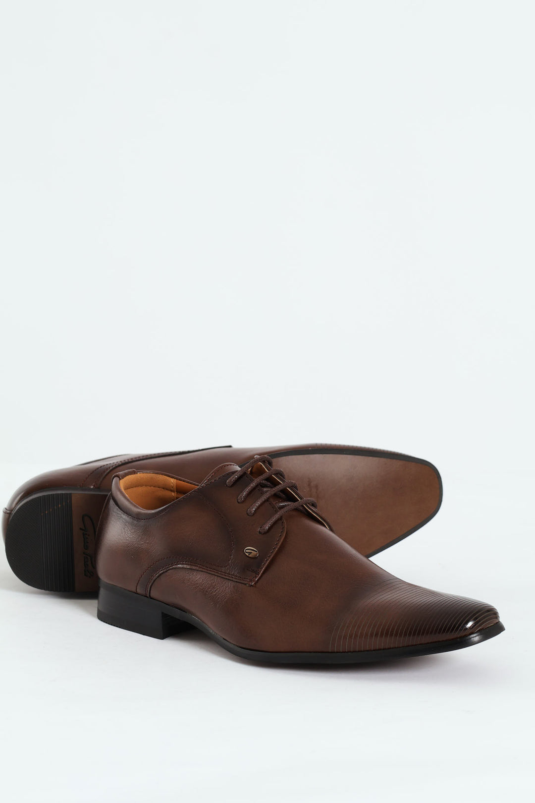 Laser Toecap Lace Up Derby Shoe - Brown
