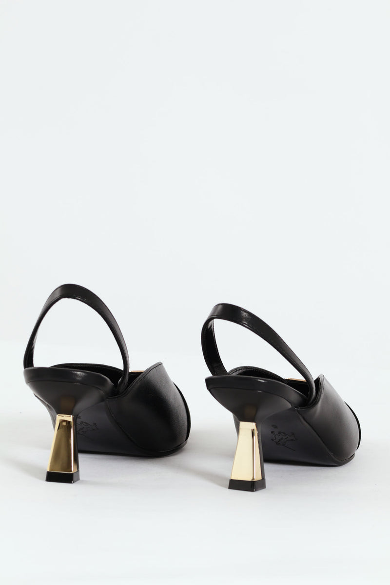 Pointed Slingback Kitten Heel - Black