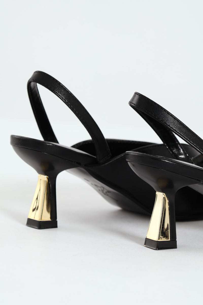 Pointed Slingback Kitten Heel - Black