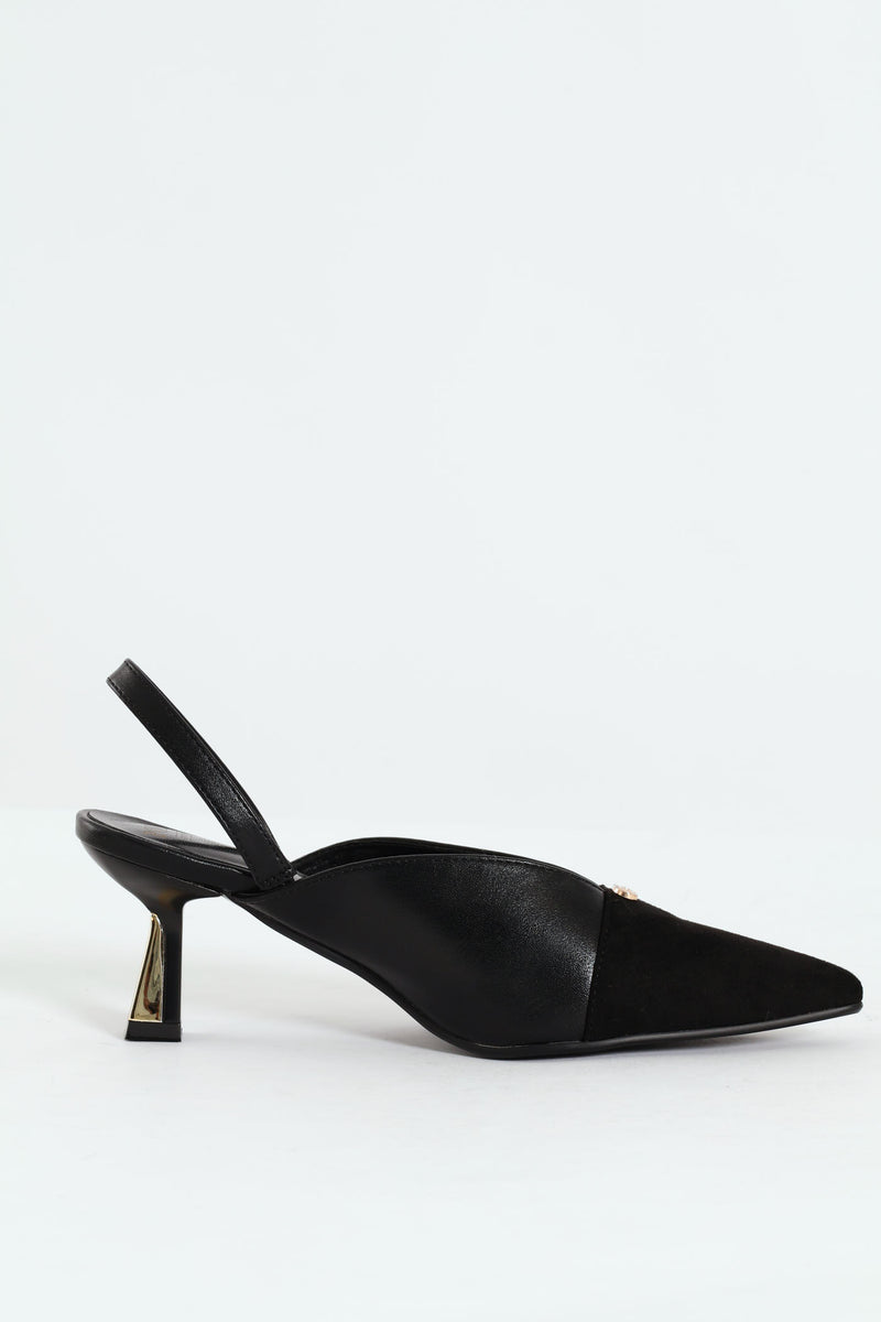 Pointed Slingback Kitten Heel - Black