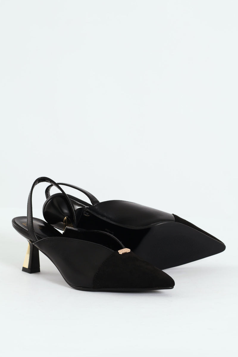 Pointed Slingback Kitten Heel - Black