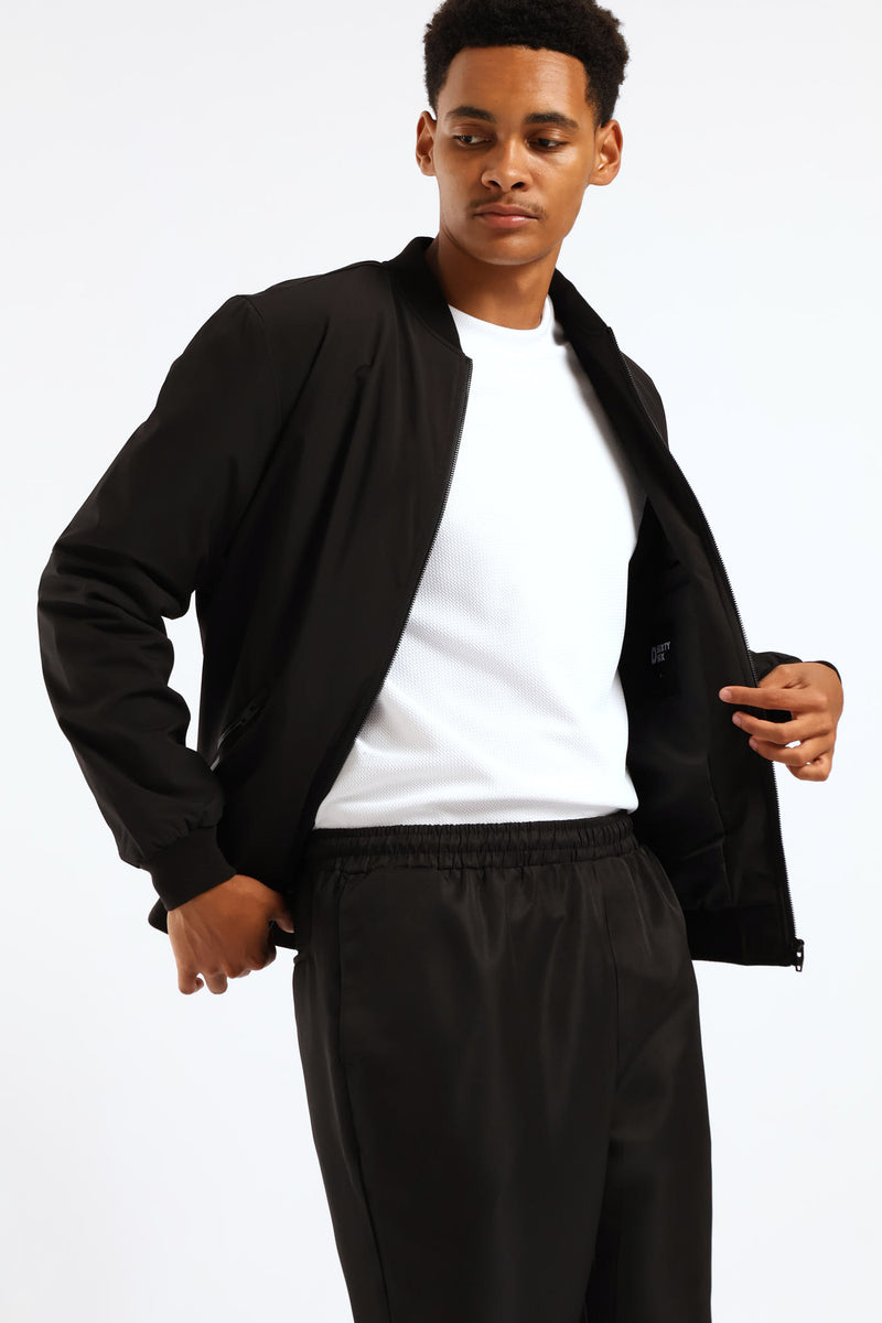 Zip Detail Padded Bomber - Black