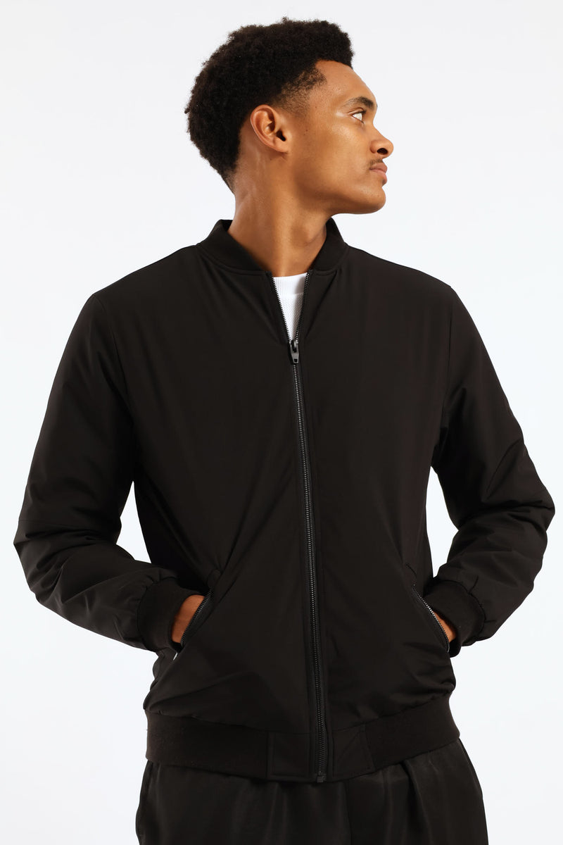 Zip Detail Padded Bomber - Black