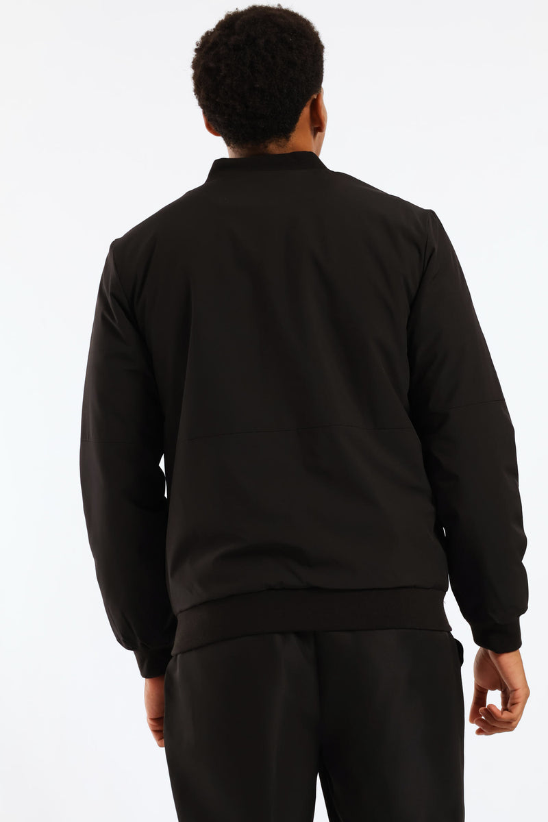 Zip Detail Padded Bomber - Black