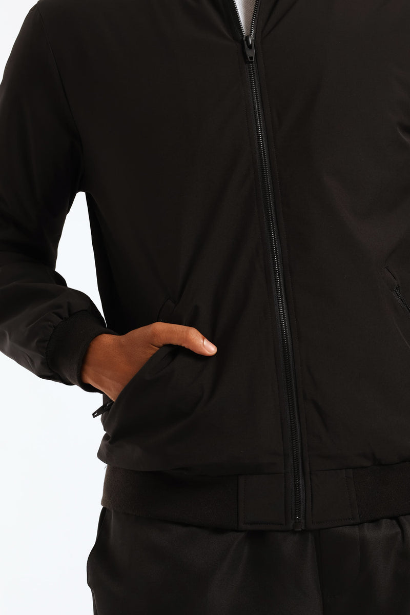 Zip Detail Padded Bomber - Black
