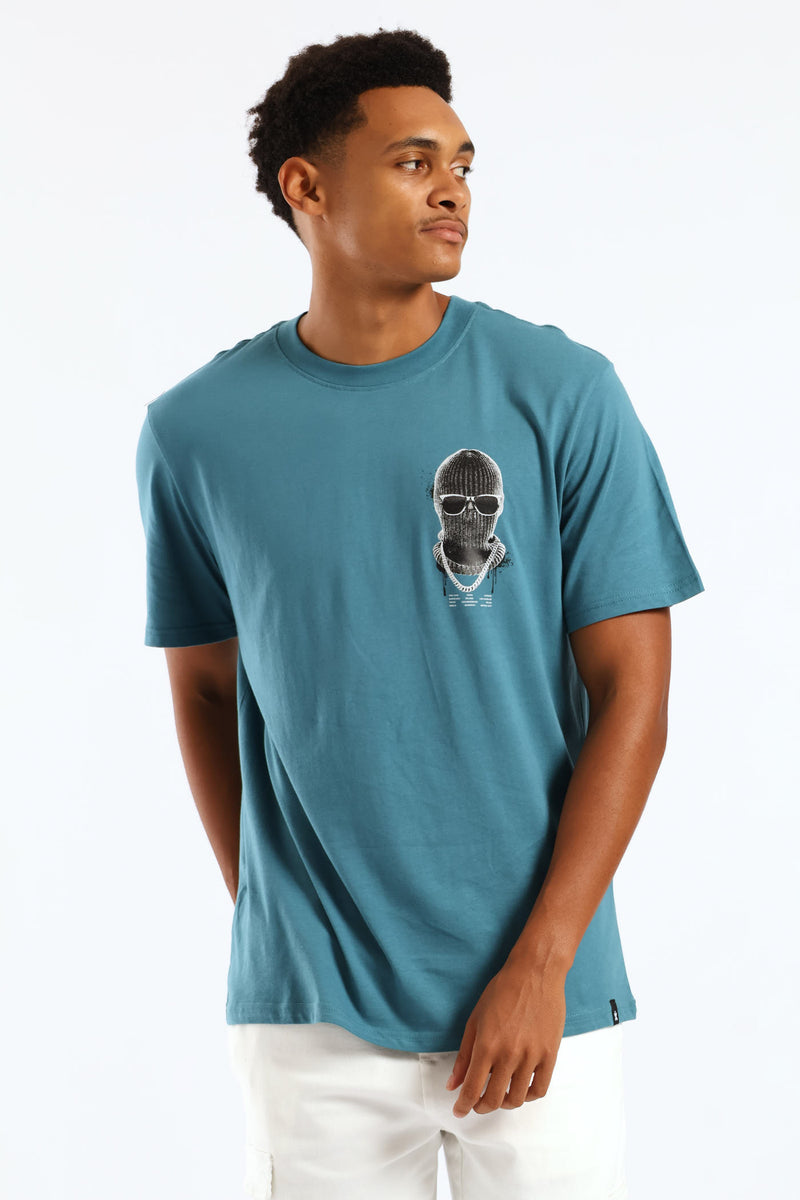 Balaclava Front Print Tee - Teal