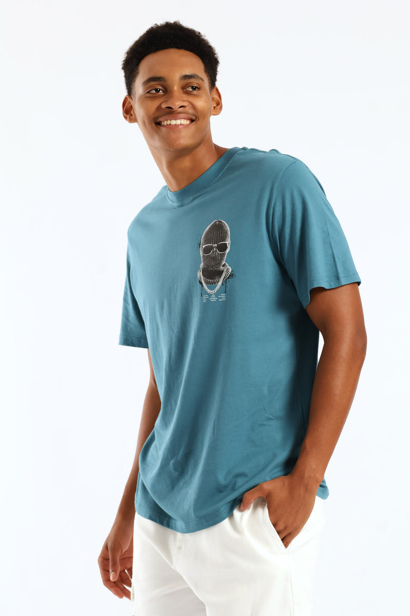 Balaclava Front Print Tee - Teal