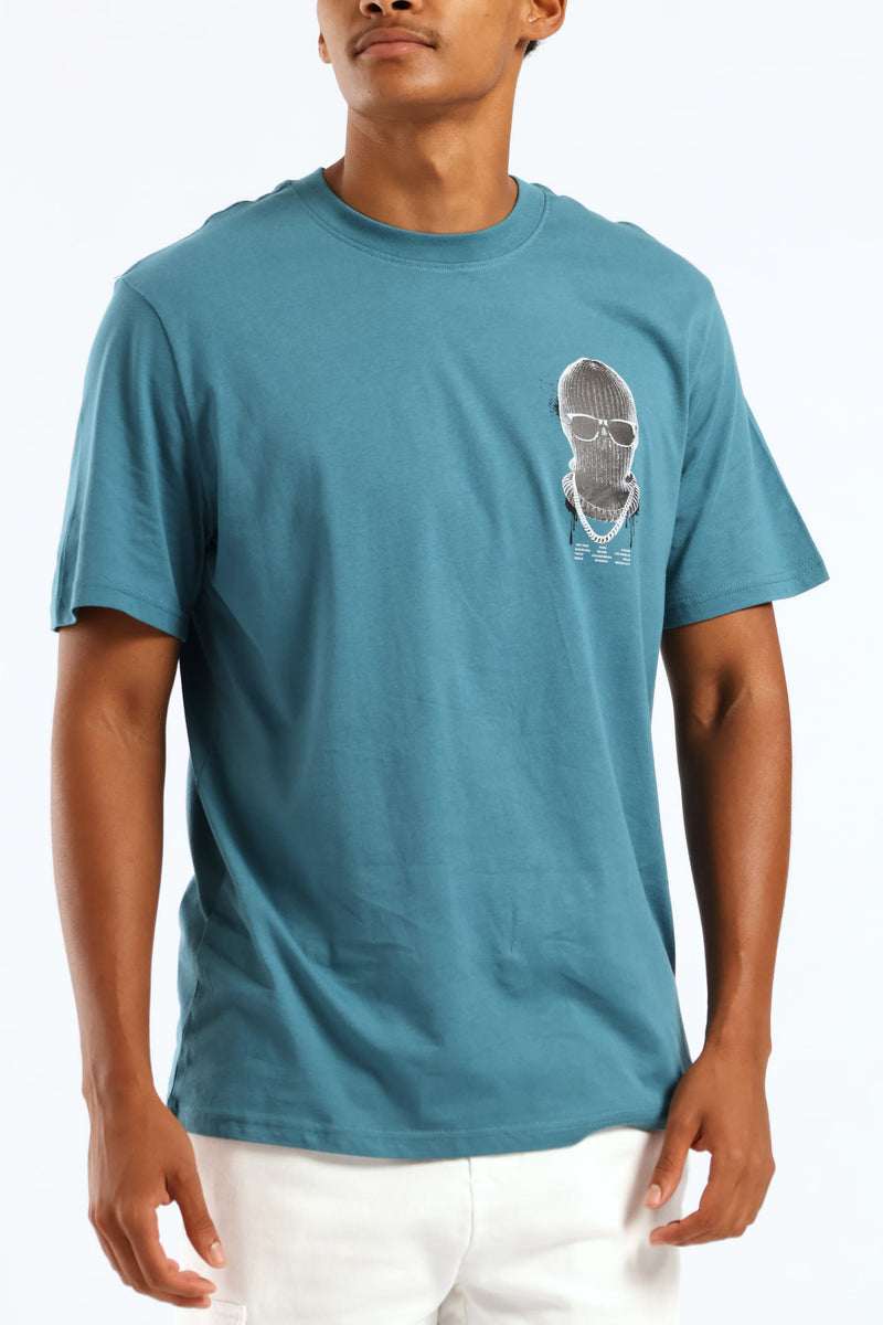 Balaclava Front Print Tee - Teal