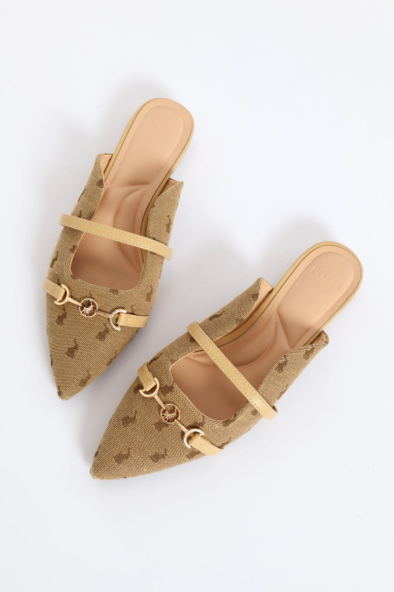 Pointed Jacquard Mule Sandal - Stone
