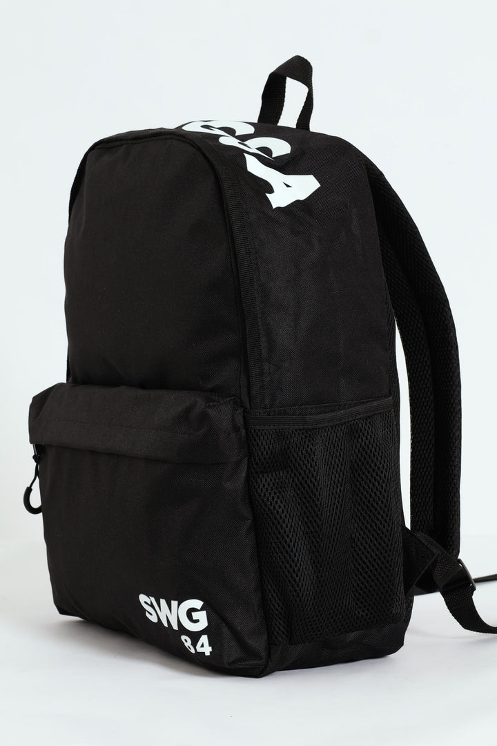 Top Branded Print Backpack - Black