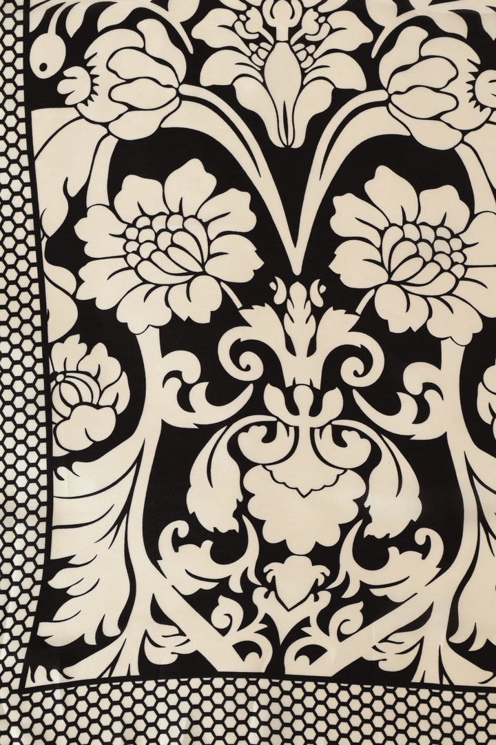 Polka Boarder Floral Print Scarf 90 X 90 - Black