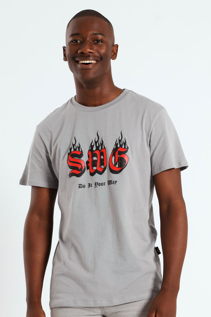 Basic Print T-Shirt - Light Grey