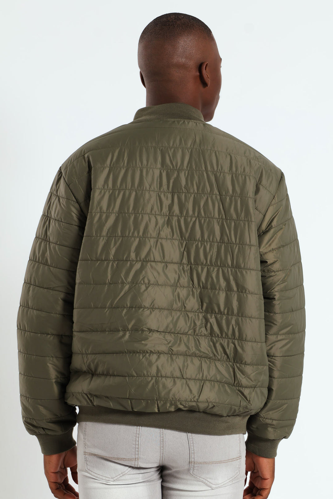Quilted Press Stud Sherpa Lined Bomber - Olive