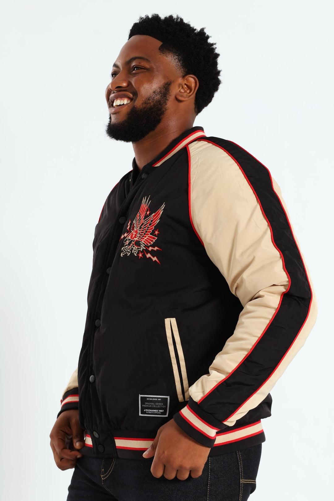 Satin Eagle Embroidered Jacket - Black