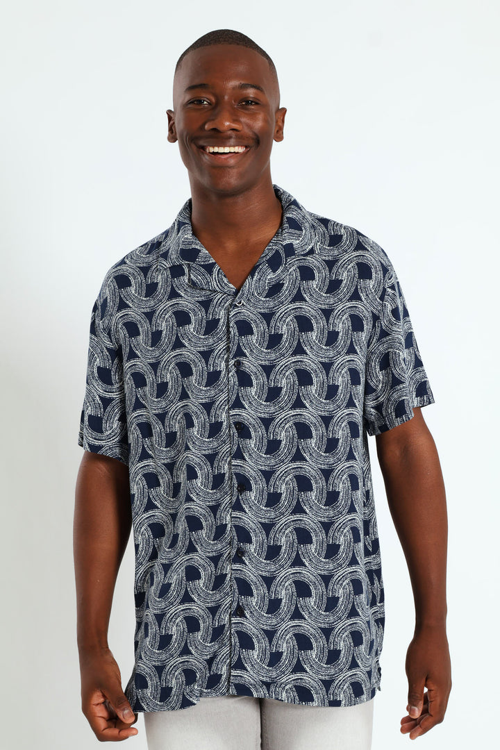 Half Circle Print Shirt - Navy