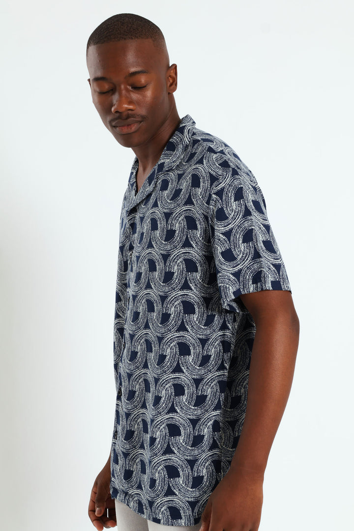 Half Circle Print Shirt - Navy