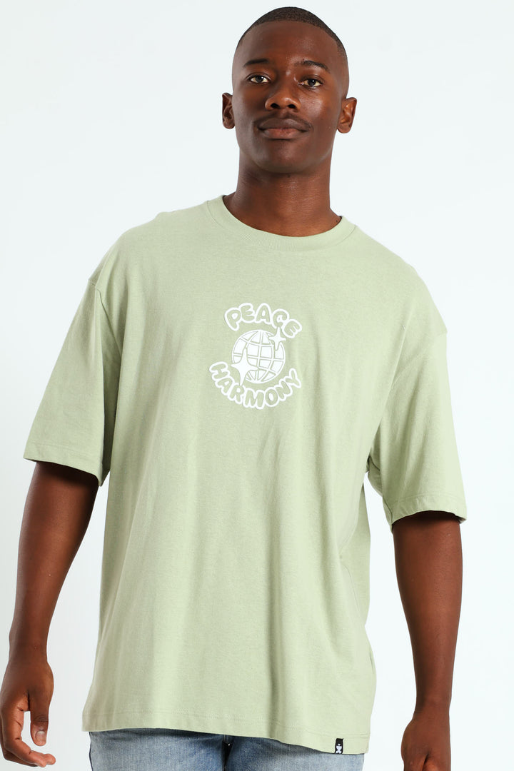 Oversized Peace Printed Tee - Sage