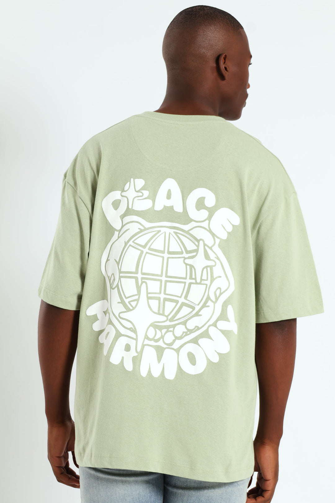 Oversized Peace Printed Tee - Sage