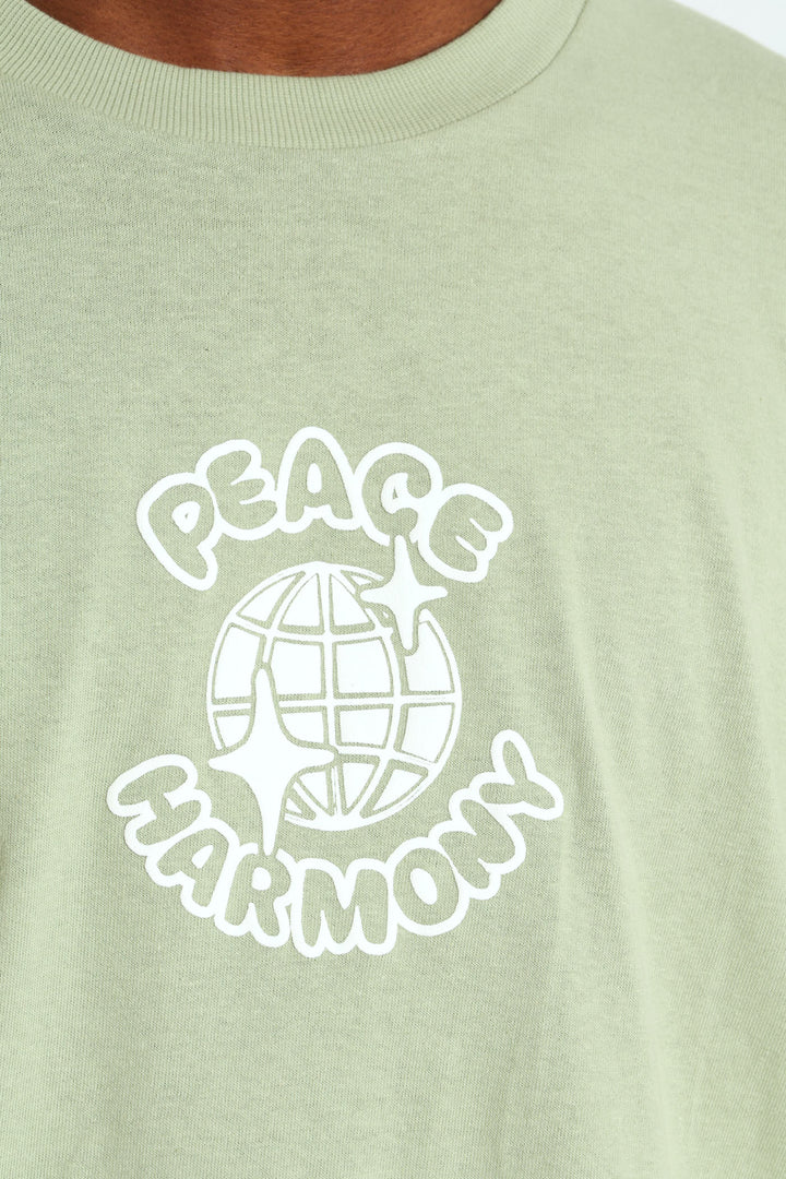 Oversized Peace Printed Tee - Sage