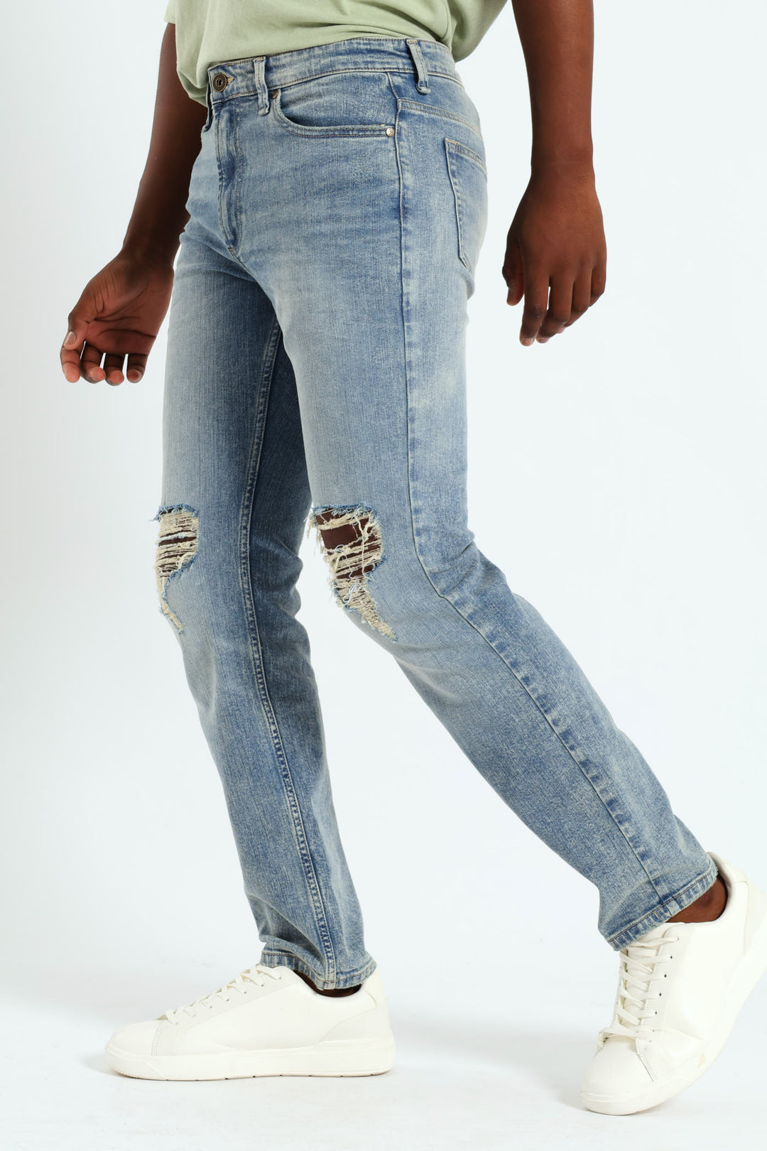 Mid Wash Knee Rip & Repair Denim - Med Wash