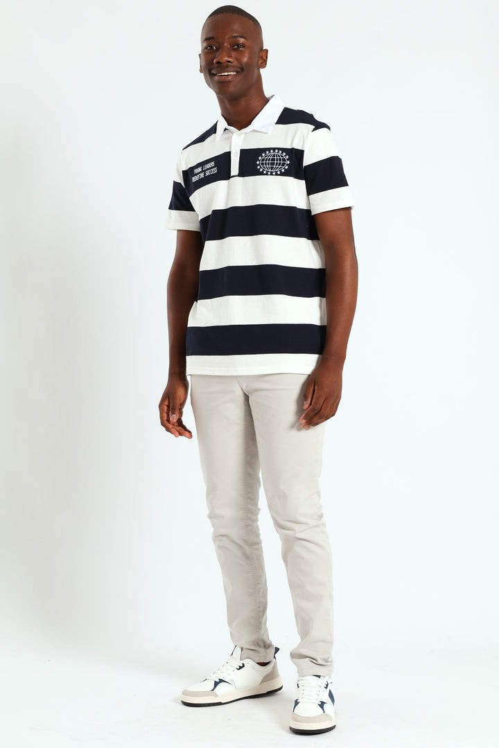 Stripe Embroidered Rugby Golfer - Navy