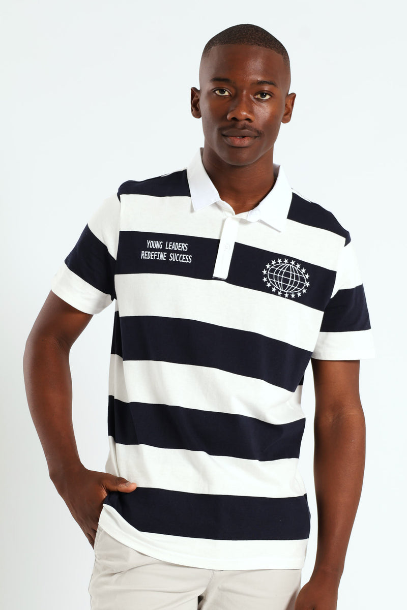 Stripe Embroidered Rugby Golfer - Navy